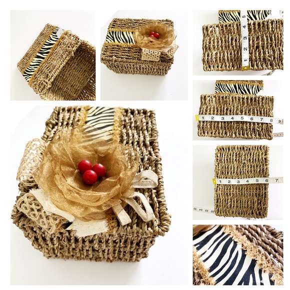 New Wicker Storage Box OOAK Handmade Flower Zebra - Picture 4 of 6